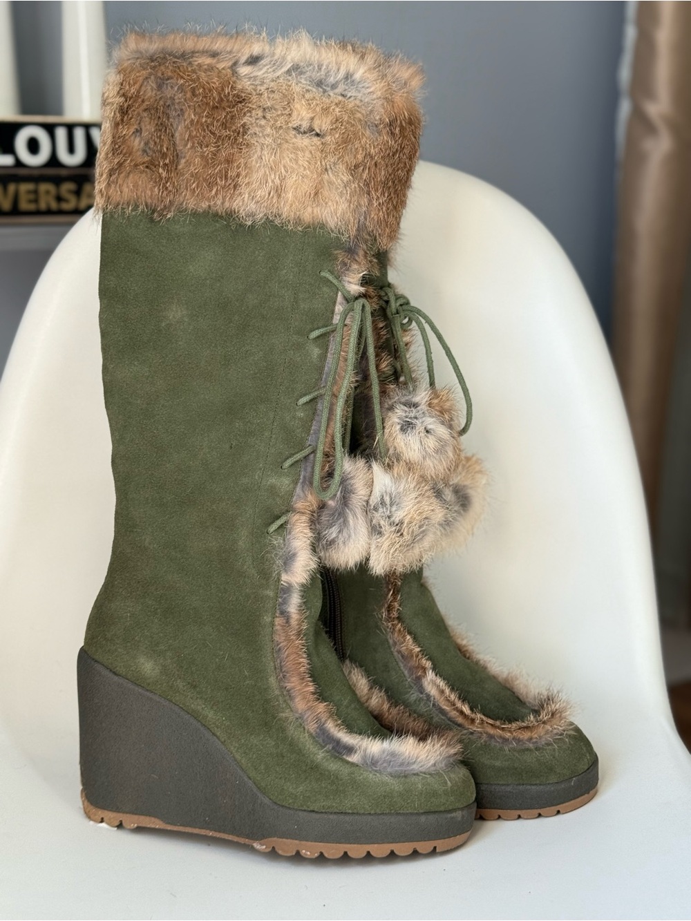 naughty monkey Olive Green Faux Fur Trim Winter Boots - Picture 5 of 14